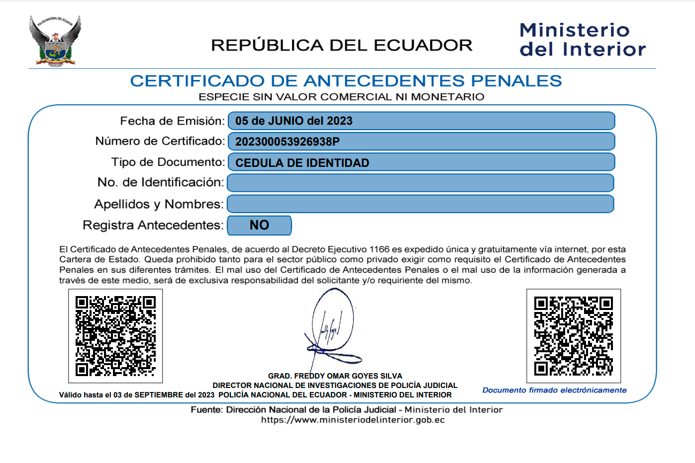 Certificado de antecedentes penales