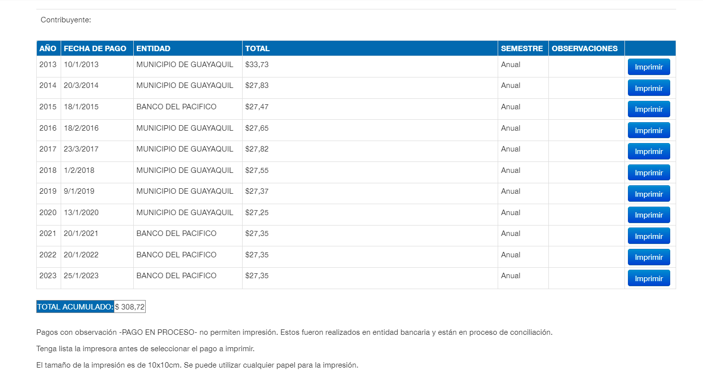 Descargar Comprobante de Pago de Impuesto Predial Guayaquil